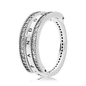 Каблучка з логотипом Pandora та сердечками 197404CZ